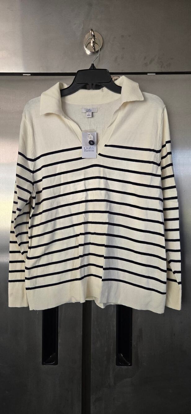 Croft & Barrow Women's Cream Navy Striped Sweater Size L NWT